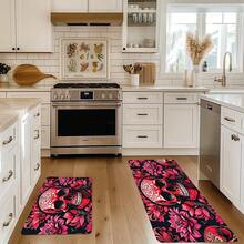 1/2 Stücke Halloween Fußmatte, Horror Rot Schädel und Blumenmuster Küchen Bodenmatte, perfekt für Innen- / Außenbereich, Familienzusammenkünfte, Küche, Esszimmer, Halloween Dekoration, Heimdekoration - Verschiedenfarbig - Übersicht 7