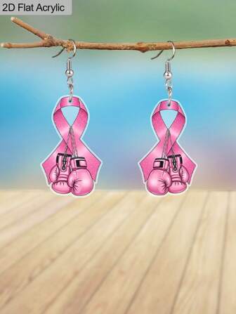 1 paire d'boucles d'oreilles acryliques plates en forme de gants de boxe roses chics. Boucles d'oreilles simples et à la mode, parfaites comme cadeau de fête pour les amis et la famille