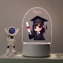 Personalisierte Name Abschlussfeier Acryl Nachtlicht, LED-Lampe als Andenken, Abschlussgeschenk, Acryllicht mit Cartoon-Absolvent, thematische Acryl-Schreibtischlampe für Erinnerungen