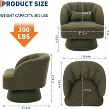 Modern Swivel Barrel Accent Chair,Barrel Chair 360 Degree Velvet Upholstered Armchair With Striped Backrest & Plush Padding, Reading Chair Upholstered Armchair Comfy Round Lounge Chair For Living Room, Bedroom, Reading Nook - Teddy Velvet | Green - 查看 7