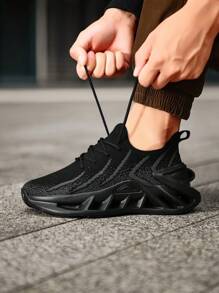 Zapatos deportivos casuales para hombres, zapatillas de moda con cordones de punto, zapatos deportivos de ocio para parejas, suela exterior ultraligera de cuchilla hueca, zapatos deportivos para correr resistentes al deslizamiento y con amortiguación para exteriores