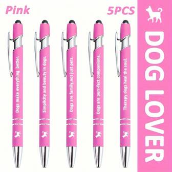 [ Cute Dog Pattern ] 5 Customized Carving Ballpoint Pens, Personalized, Stretchable, Made Of Metal Material, Round, Medium Tip, Suitable For Schools, Offices, Businesses, Graduation Ceremonies, Anniversary Gifts, Free Name And Text Carving,,School Supplies,Shop Back To School .