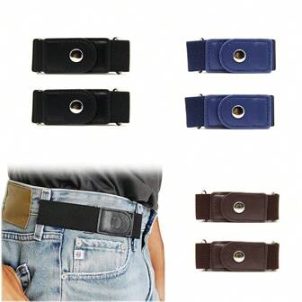 2PCS No Buckle Stretch Belt For Women And Men Elastic Waist Belt