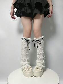 Y2K 亚文化镂空蝴蝶结腿套，夏季抽绳蝴蝶结叠穿腿套 - 彩色 - 查看 7