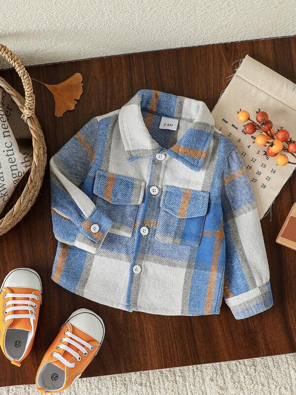 Toddler Boys' Fashionable Plaid Shacket, Spring/Autumn