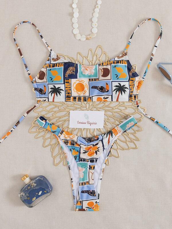 Verstellbarer Bandeau-Bikini | Farbblockdruck in leuchtenden Farben - Elegentieller Sommerurlaubs-Essenzial