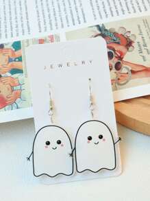 1 Pair Cute Halloween Acrylic White Ghost & Pumpkin Funny Earrings, Suitable For Women, Holiday Gift Earrings