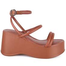 Somileve Platform Sandal With Straps For Women, Comfortable, Buckle Closure - Camel - View 3
