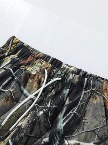 Men's Loose Fit Wide Leg Straight Casual Tree Branch Print Cargo Pants, Summer