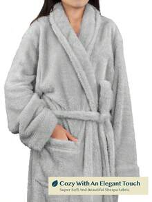 Premium Womens Plush Soft Robe Fluffy, Warm, Fleece Sherpa Shaggy Bathrobe (S/, Black) - Wine - View 9