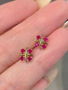 2 件 S925 纯银原创风车花纹理方晶锆石优雅耳钉，适合女性的百搭日常/派对/礼物珠宝