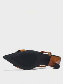 Women's Vintage Floral Design Chain Decor Pointed Toe Ankle Strap Thick High Heel Pumps, Elegant And Comfortable For Outdoor Daily, Commuting, Party, Festival Wear, Black And Brown Color, Spring/Summer/Autumn/Winter,Elegant - Black - View 8