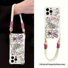 Funda para teléfono 1 unidad con diseño de osito de peluche y cordón para colgar en las cuatro esquinas. Funda protectora portátil que se puede colgar del cuello o la espalda. Suave y compatible con phone 12, 13, 14, 15, 16 Pro y Pro Plus. - Blanco - Ver 5