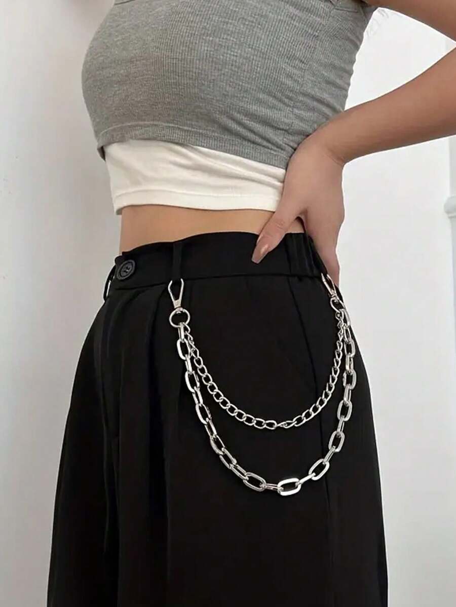 قطعة واحدة سلسلة خصر معدنية بسيطة للنساء، سلسلة حزام معدنية متعددة الطبقات بطراز بنك للجينز الصيفي ، مدرسة