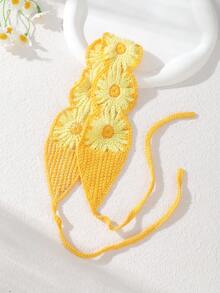 1条雏菊镂空针织发带，时尚撞色设计，适合日常佩戴，可作发饰、时尚头巾、校园用品、学院风头带、秋季配饰、沙滩配饰、秋冬度假装扮发带、优雅围巾、女士头巾、柔软头巾 - 黃色 - 查看 2