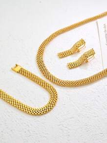 3pcs/Set Minimalist Hollow Out Wide Necklace, Earrings, Collar Bone Chain Versatile Women's Jewelry Set