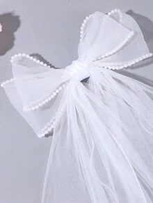 1个白色蝴蝶结发夹，长尾设计，女童薄纱蝴蝶结发夹，优雅纯白蝴蝶结发饰，精致珍珠发夹，适合日常、节日、派对等场合佩戴，是理想的发饰之选。 - 白色 - 查看 9