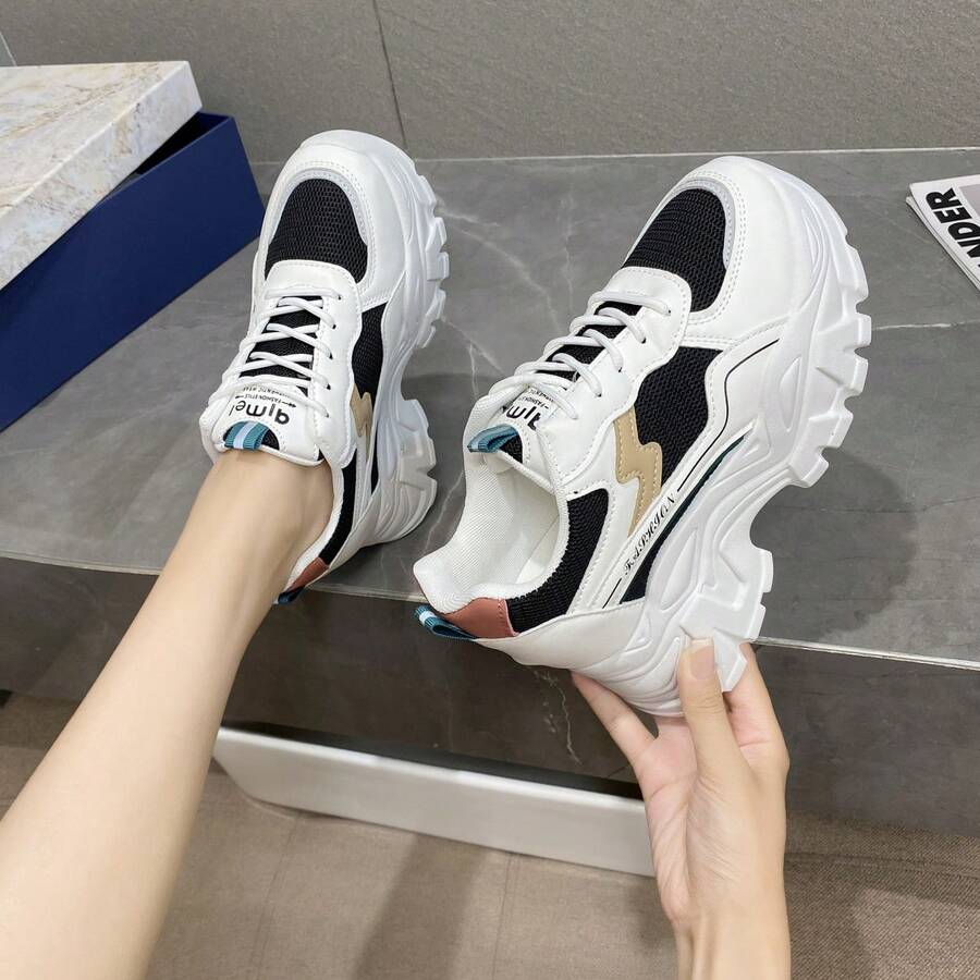 Women's Chunky Sneakers, 2025 New Arrivals Fashionable, Thick Sole Platform Sneakers, Casual & Comfortable Breathable Autumn Footwear