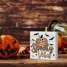 1 PIEZA Adorno decorativo cuadrado de PVC con diseño de calabaza espeluznante y feliz Halloween, decoración aterradora para fiesta, sala de estar, estantería, decoración de Halloween, decoración de calabaza, decoración de murciélago, decoración de bandeja para chimenea