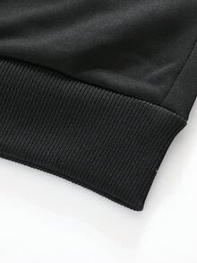 男士纯色宽松立领半拉链套头衫，适合春秋季节 - 黑色 - 查看 8