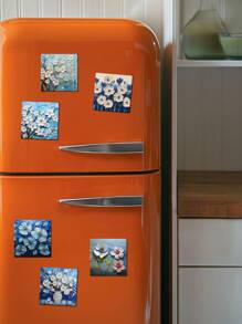 1/6 件丙烯画世界名画系列磁贴，创意个性油画冰箱贴，适用于厨房、办公室、家居装饰、学校用品、返校