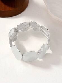 1pc Minimalist Round Metal Alloy Elastic Bangle Bracelet - Silver - View 4