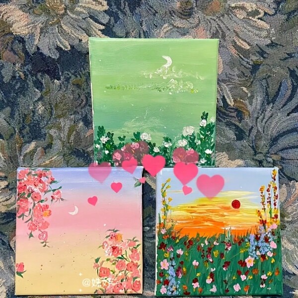 6pcs Set Of 12 Colors Acrylic Paints, Includes Painting Board, Easel And Brushes DIY Art & Craft Kit For Kids Painting, Blank Mini Canvas Painting Frame And Board, Ideal Holiday/Back To School Gift