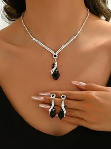 3件套女士首饰套装：项链、耳环，适合派对、新娘、婚礼、情人节等场合佩戴