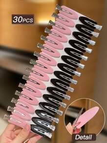 30 pezzi Fermagli per capelli da donna in colore unito, stile minimalista, nero, rosa, fermagli piccoli, design a molletta ad anatra, accessori per capelli, adatti per uso casual quotidiano e all'aperto, accessori carini