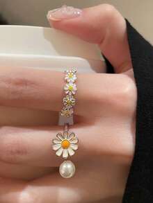 2pcs/Set Cincin Terbuka Dekorasi Bunga Daisy Modis, Cocok untuk Pemakaian Sehari-hari Wanita - MultiWarna - View 2