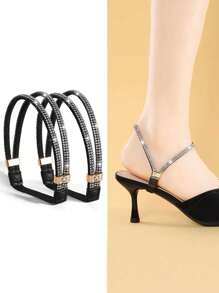 2 pezzi Fermalacci per tacchi alti, lacci da scarpe senza installazione per sandali, ciabatte, scarpe slip-on (possibili leggere variazioni di cucitura e disposizione di cristalli tra diverse partite, ma senza influire sull'utilizzo)