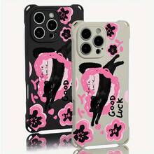 Funda para teléfono 1 pieza. El diseño de círculo rosa en forma de corazón te permite colgar una funda para teléfono en las cuatro esquinas. Es adecuado 13 Pro 14 Plus 15 12 16 TPU impreso suave - Colores mixtos 2 - Ver 3