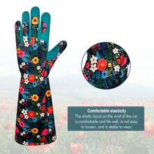 1pc Breathable & Puncture-Resistant Long Gardening Gloves With Floral Print, Made Of Polyester - Green - View 7