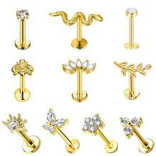 10Pcs 316 Surgical Steel Tragus Piercing Lip Stud Earring For Women Girl,18K Gold Internally Threaded Fashion Combination Cartilage Helix Ear Jewelry Suitable For Daily And Banquets To Wear - Yellow Gold - View 5