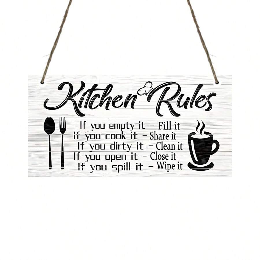 1 Pieza, Tablón de madera con Reglas de Cocina, Citas inspiradoras divertidas en lienzo para colgar en la pared, Decoración de habitación, Decoración de escena, Decoración de cocina, Decoración de pared inspiradora para el hogar, la cocina, la sala de estar u oficina - El regalo perfecto para ella o él