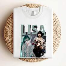 180g Pure Cotton Limited Lisa T Shirt Lalisa Manobal Oversize Sweathirt BPC18 Slightly Soft Comfortable Stylish Print Round Neck Short Sleeve Unisex For Women Fashion Homme Graphic Casual Top For Everyday Wear Stretched Versatile Streetwear Summer Breathable Designer Clothes - trắng - Xem 3