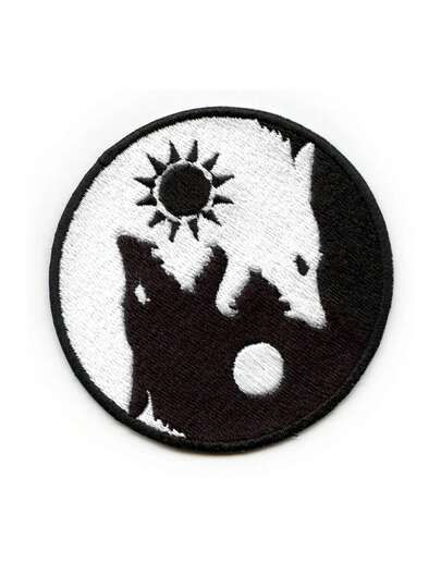 1PC Wolf Yin Yang Symbol Patch Chinese Culture Embroidered Iron On