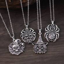 GuoShuang 4pcs Retro Men's Necklace Gothic Rock Skull Halloween Retro Necklace Jewelry Gift