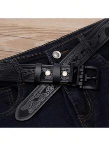 BISON DENIM حزام رجالي جلد أصلي كامل الحبة مطبوع بطباعة عتيقة ، أسلوب غربي كاجوال كاوبوي ، هدية عيد