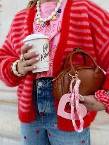 GLOpass Women's Autumn/Winter Y2K Striped Texture Casual Fashion Knit Cardigan, Striped Contrast Button Front Sweater Top