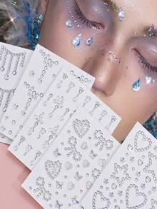 5 件白色面部宝石自粘面部珠宝贴纸发胶化妆贴纸脸部、眼睛、指甲贴珍珠星星水钻纹身适合女士女孩（5 张） - 白色 - 查看 3