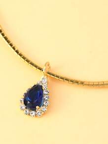 1 peça colar com pingente de cristal azul em forma de lágrima, design exclusivo e elegante, gargantilha para mulheres