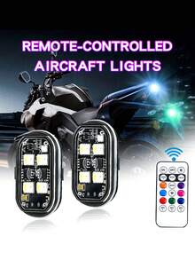 1/2/4 件摩托车飞机灯，酷炫摩托车装饰灯 RGB USB 充电 LED 汽车导航灯 - 彩色 - 查看 4