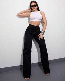 BASIC WIDE LEG JEANS WITH ELASTANE - 黑色 - 查看 1