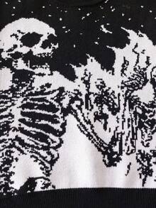 Boys' Halloween Skeleton Knitted Pullover Sweater, Suitable For Holiday, Spring, Autumn And Winter - Black - View 5