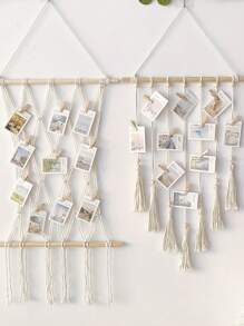 1pc Macrame Boho Tassel Photo Frame Wall Hanging Clip Room Decor, Bohemain Floating Picture Frames Display, Notes Hair Manager Organization And Storage, Collage, Bedroom Decor, Used For Home Dormitory Living Room House Decoration Clips, Wedding Party Birthday Back To School Supplies Thanksgiving Christmas Holiday Essentials Gift Home Decor