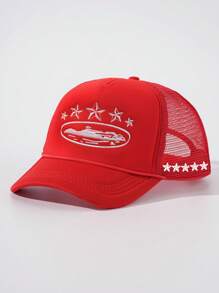 1 Stück Herren Outdoor Baseballcap mit fünfzackigem Stern Stickmuster und Netzstoff, verstellbarer Sonnenschutz Lässig Hut für Frühling Herbst Reisen Strand, Urlaub, Y2K Stil, geeignet als Valentinstagsgeschenk