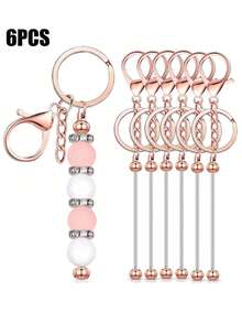 6pcs Rose Gold Beaded Keychain/Metal Pendant/DIY Craft Jewelry/Holiday Gift - Rose Gold - View 1