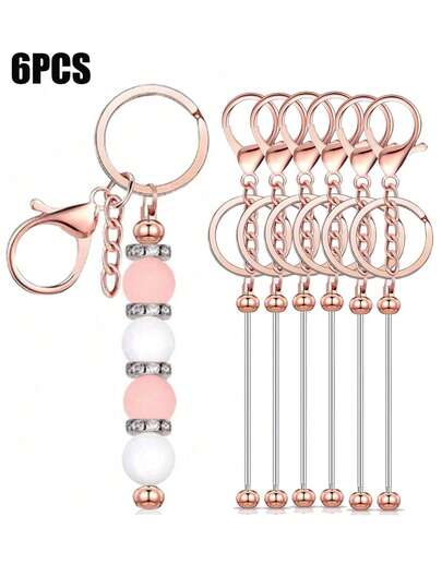 6pcs Rose Gold Beaded Keychain/Metal Pendant/DIY Craft Jewelry/Holiday Gift