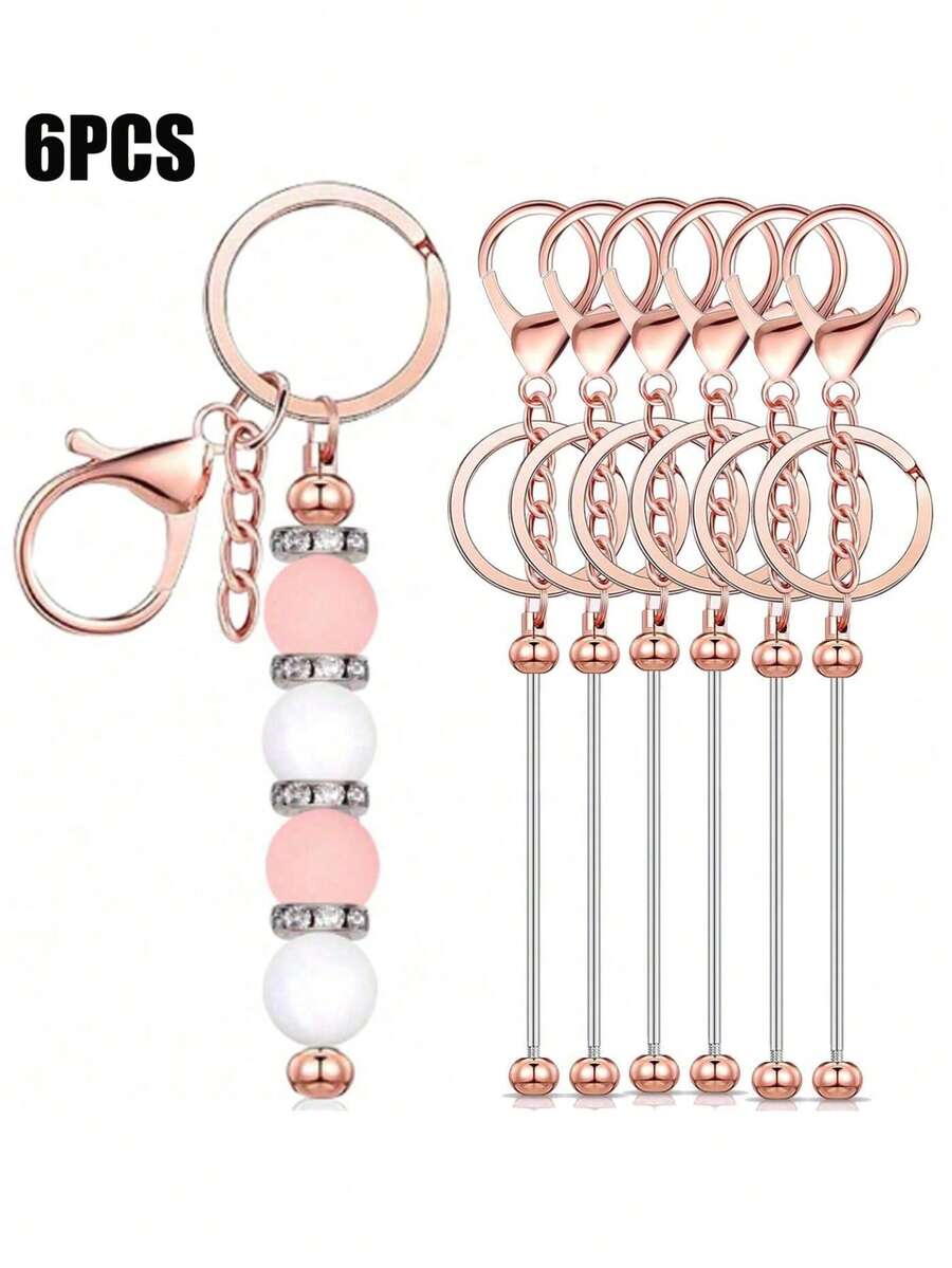 6pcs Rose Gold Beaded Keychain/Metal Pendant/DIY Craft Jewelry/Holiday Gift - Rose Gold - View 1